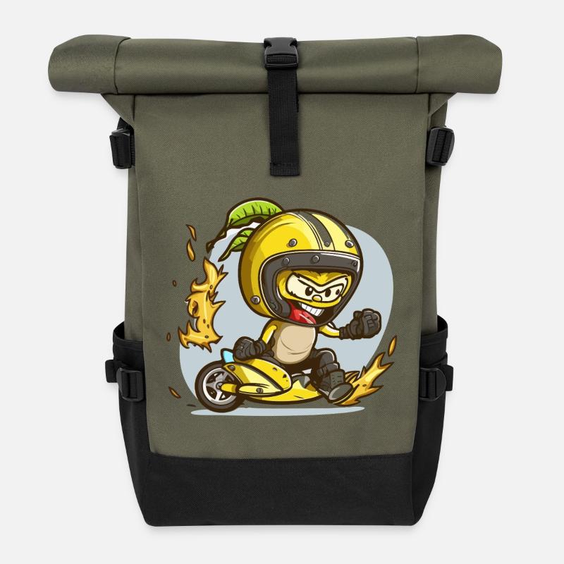 Yellow Ninja Motoaction - Roll Top Backpack - olive/black