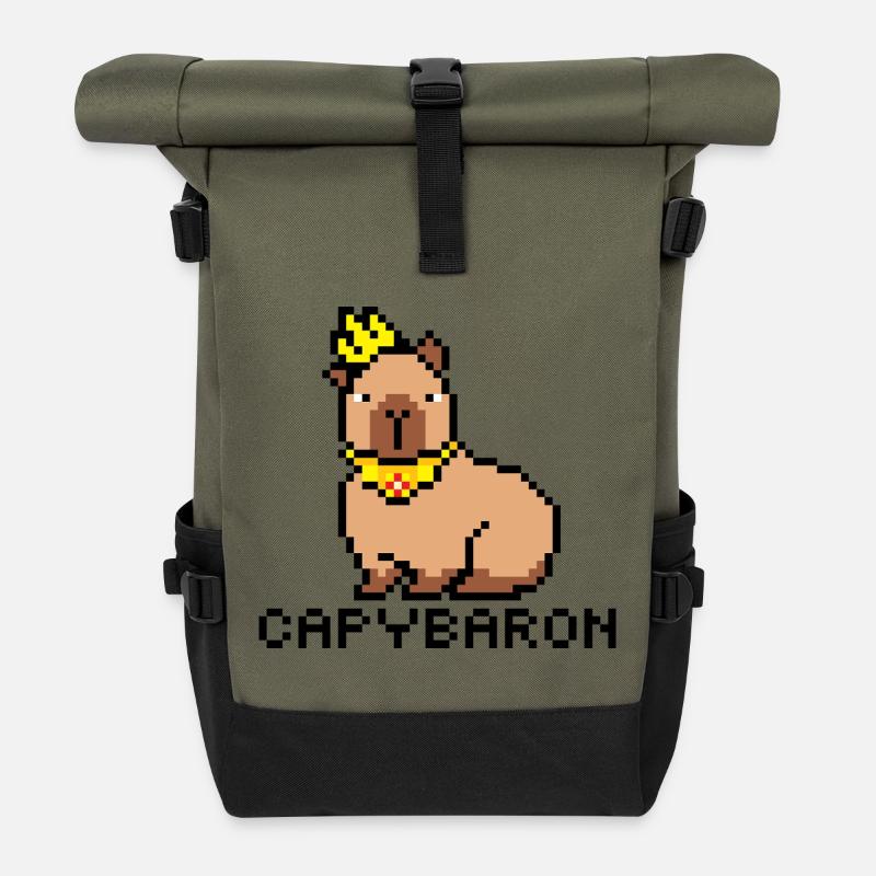 capybaron Pixelart - Rolltop Rucksack - Olive/Schwarz