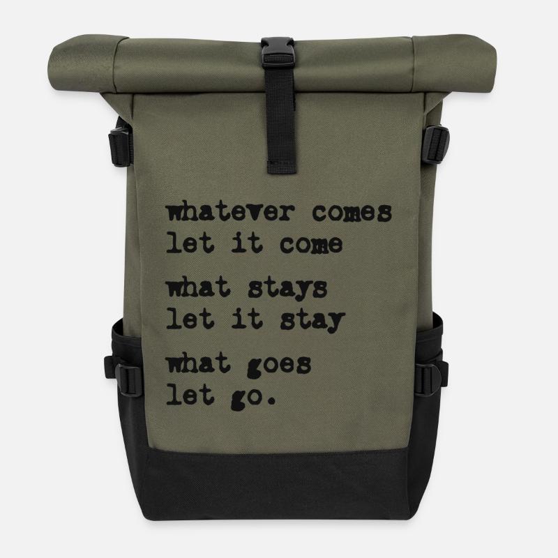 whatever comes let it come – Mindset – Typo-Motiv - Rolltop Rucksack - Olive/Schwarz