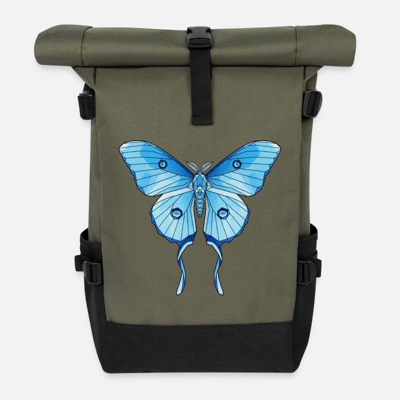 Geometrischer Blauer Schmetterling - Rolltop Rucksack - Olive/Schwarz