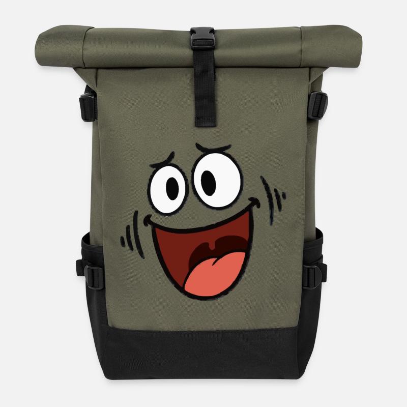 Happy Laughing Face - Roll Top Backpack - olive/black