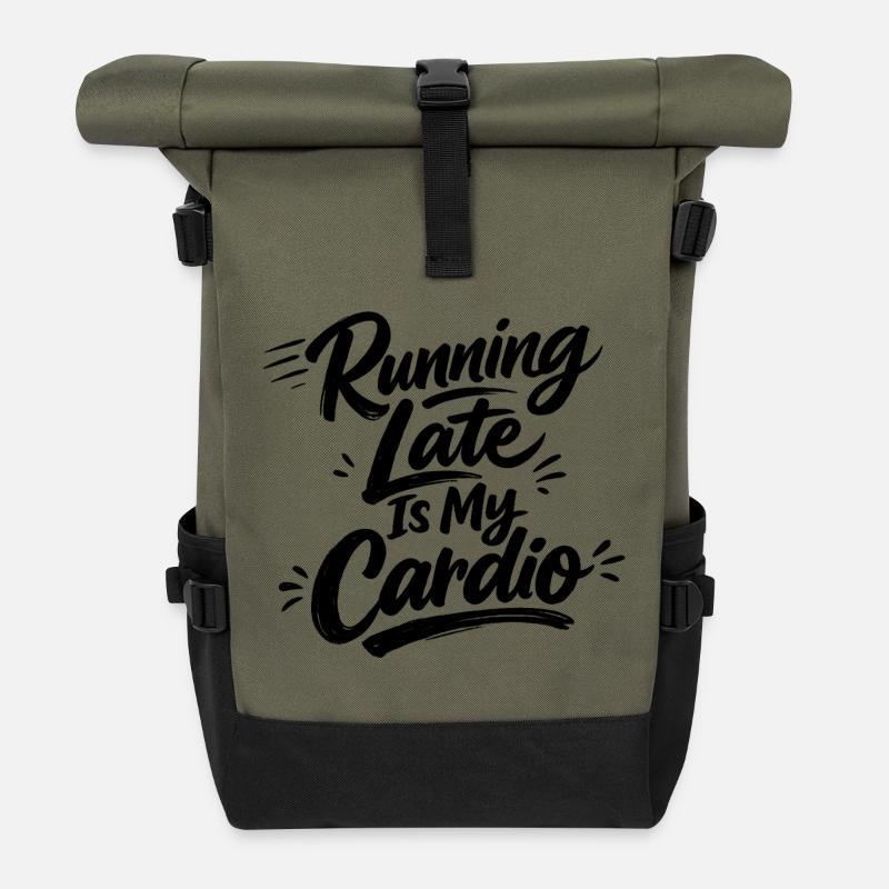 Jogging Running Late Is My Cardio Läufer - Rolltop Rucksack - Olive/Schwarz