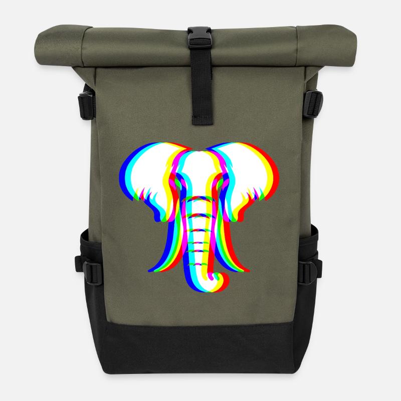 Elephant Vaporwave Lover Animal - Roll Top Backpack - olive/black