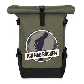 Ich hab Rücken Spruchshirt - Rolltop Rucksack - Olive/Schwarz - Vorne