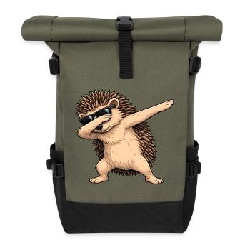 Dabbing hedgehog - Roll Top Backpack - olive/black - Front