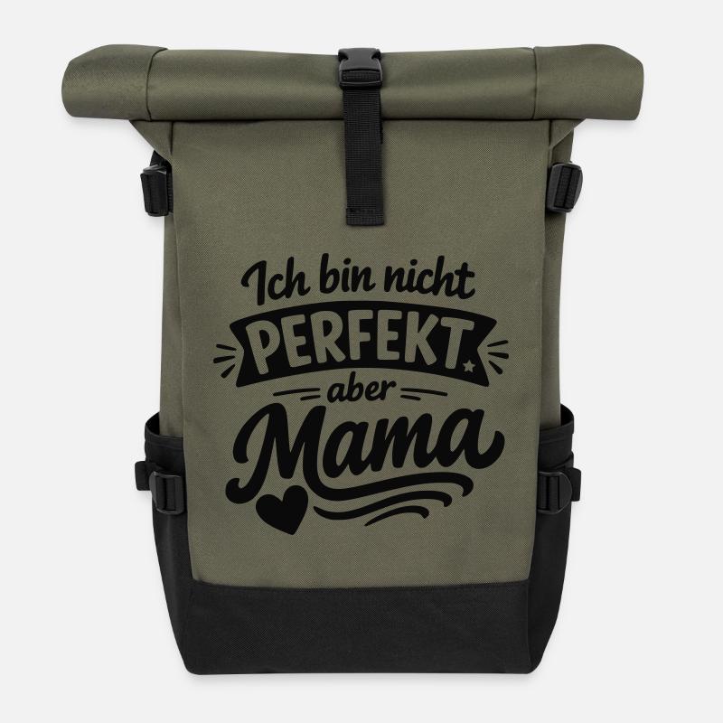 Ich bin nicht perfekt aber Mama – Muttertag - Rolltop Rucksack - Olive/Schwarz