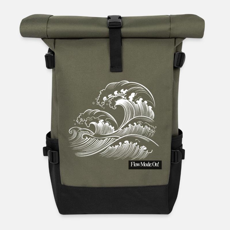 Waves Ukiyoe Line Soaring - Roll Top Backpack - olive/black