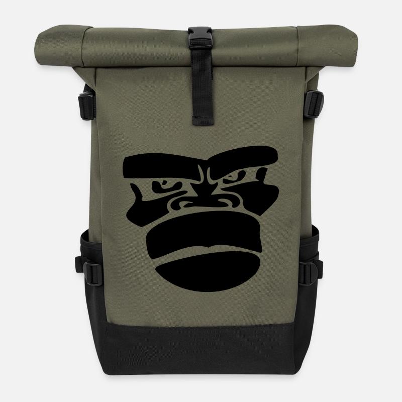 gorilla monkey affengesicht ape - Roll Top Backpack - olive/black