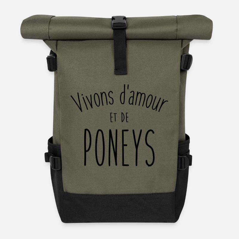 VIVONS D'AMOUR ET DE PONEYS - Sac à dos roll top - olive/noir