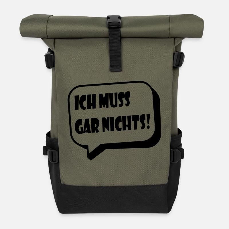 Ich muss gar nichts! / lustiger Spruch - Rolltop Rucksack - Olive/Schwarz