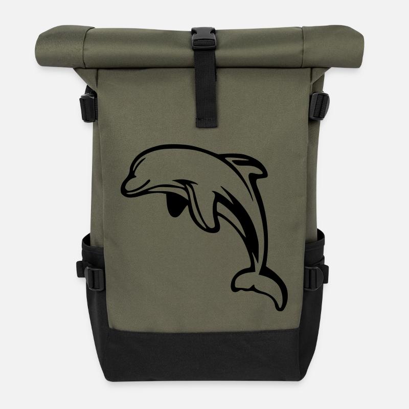 Dolphin Animal Sea - Roll Top Backpack - olive/black
