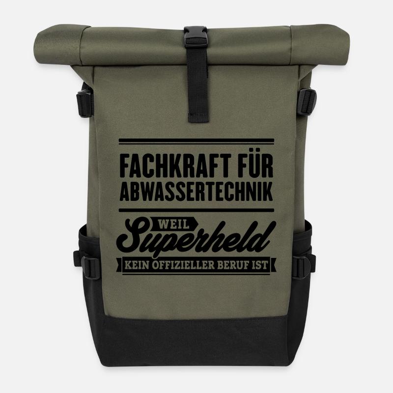 Superheld Fachkraft Abwassertechnik - Rolltop Rucksack - Olive/Schwarz
