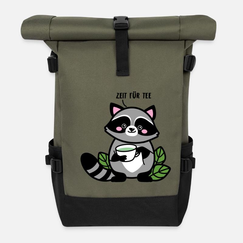 Zeit für Tee - Rolltop Rucksack - Olive/Schwarz