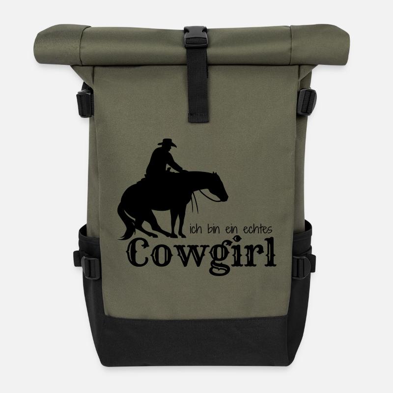 Ich bin ein echtes Cow-girl - Rolltop Rucksack - Olive/Schwarz