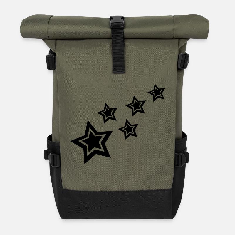 stars - Roll Top Backpack - olive/black