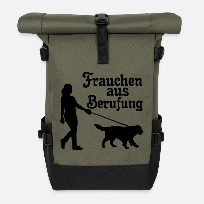 Frauchen aus Berufung Hund, Tier, Geschenk - Rolltop Rucksack - Olive/Schwarz