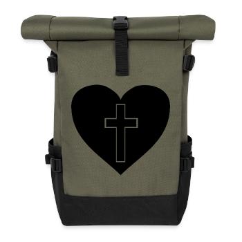 Croix en idée cadeau coeur - Sac à dos roll top - olive/noir - Devant