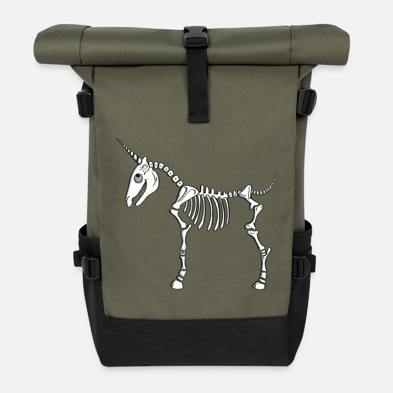 Einhorn Skelett - Einhörner - Fabelwesen - Comic - Rolltop Rucksack - Olive/Schwarz