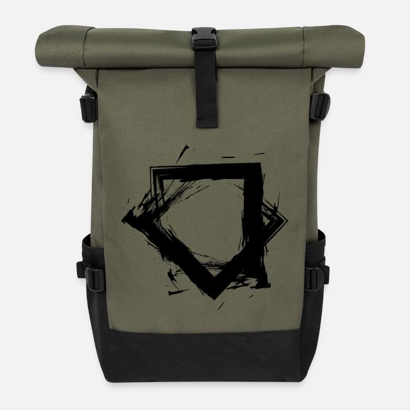 Zwei Quadrate Design variante 2 Schwarz - Rolltop Rucksack - Olive/Schwarz