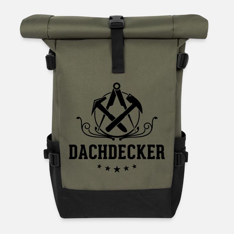 Dachdecker Schriftzug, Zunftzeichen - Rolltop Rucksack - Olive/Schwarz