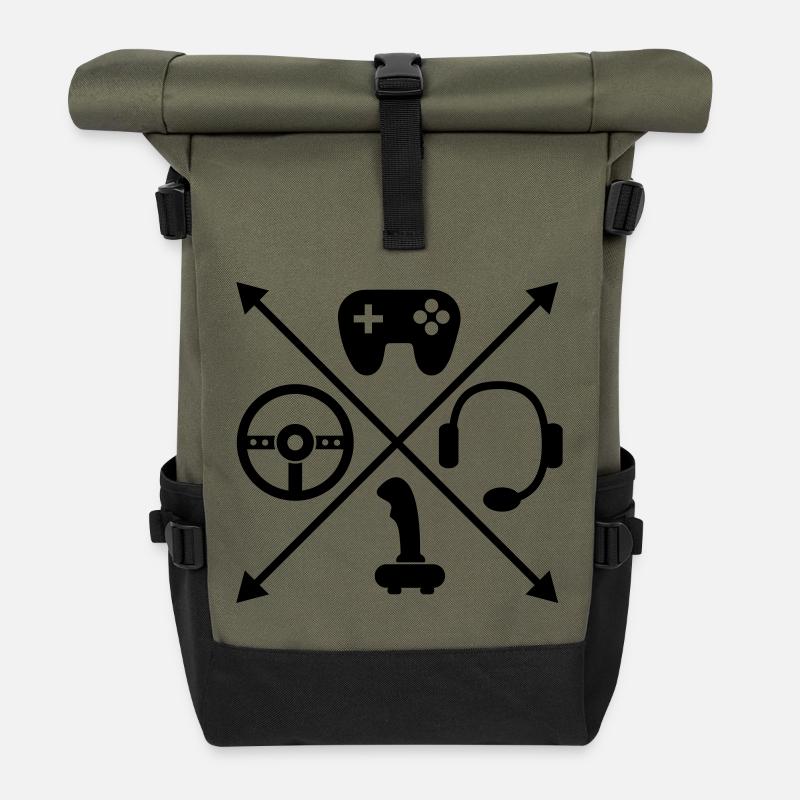 Gaming - Sac à dos roll top - olive/noir