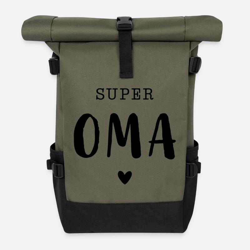 Super Oma mit Herz - Rolltop Rucksack - Olive/Schwarz