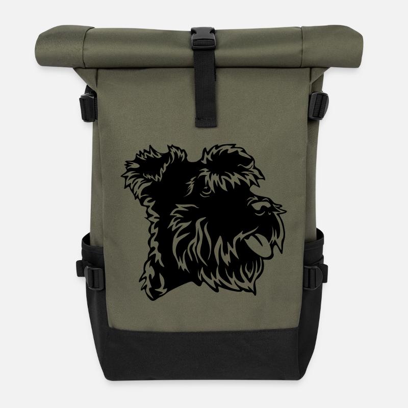 Zwergschnauzer Kopf - Rolltop Rucksack - Olive/Schwarz