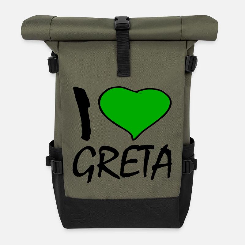 I love greta - Roll Top Backpack - olive/black