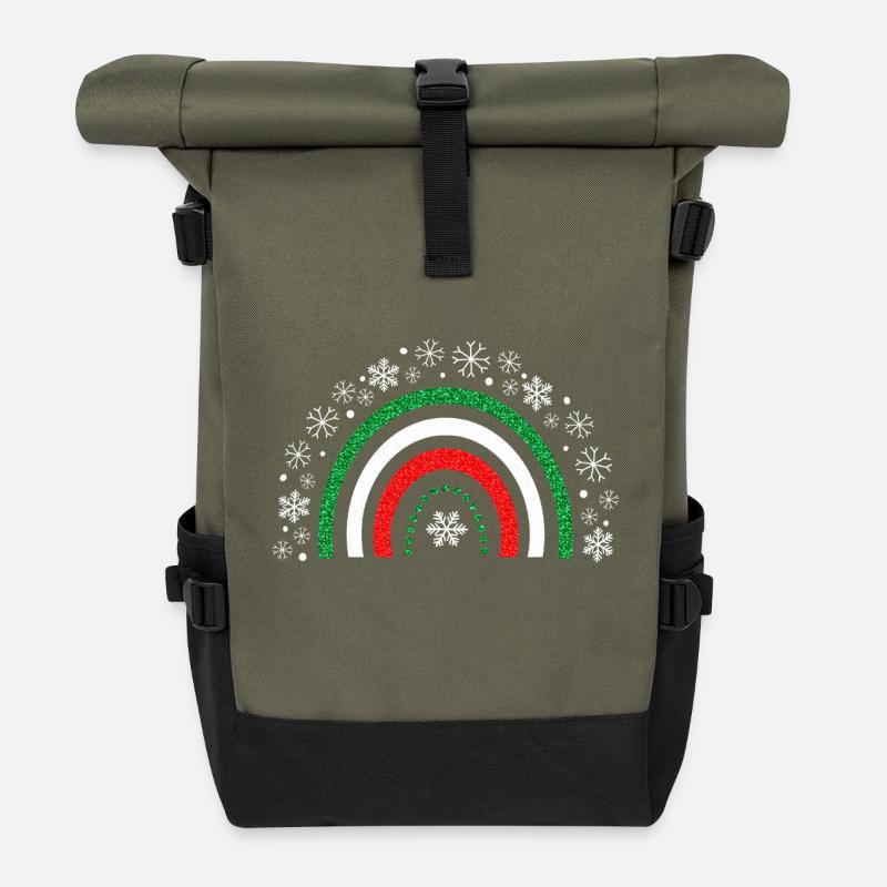 Weihnachts-Regenbogenglitzer zum Anpassen - Rolltop Rucksack - Olive/Schwarz