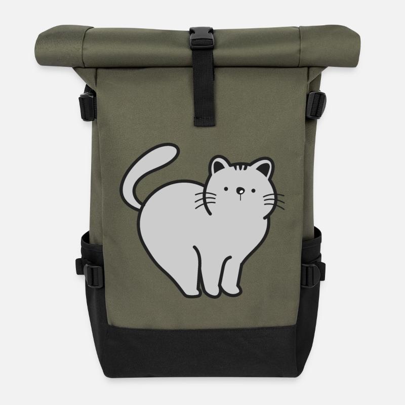 Katze Katzen - Rolltop Rucksack - Olive/Schwarz