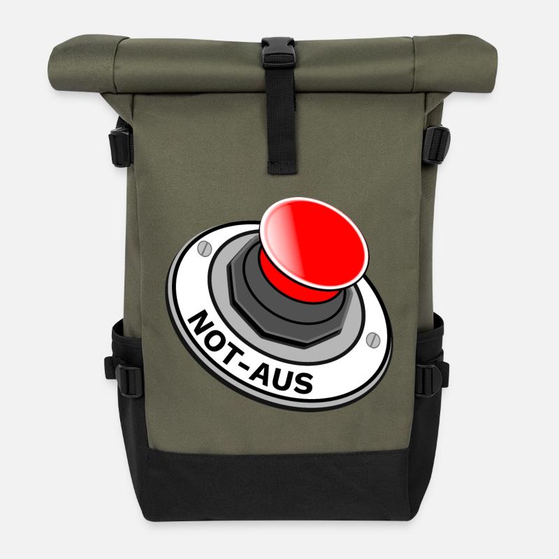Not Aus Button Schalter für Genervte schnelle Ruhe - Rolltop Rucksack - Olive/Schwarz