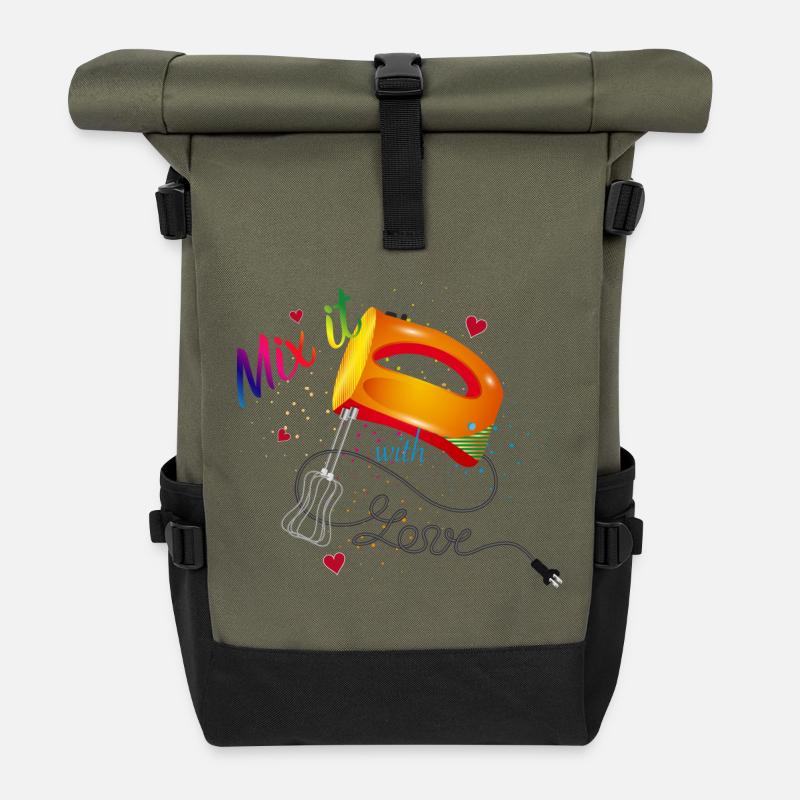 farbenfrohes Handrührgerät mit coolem Spruch - Rolltop Rucksack - Olive/Schwarz