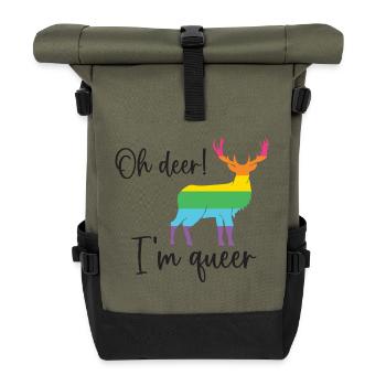 Pride Month LGBTQ - Oh Deer I'm Queer! - Roll Top Backpack - olive/black - Front