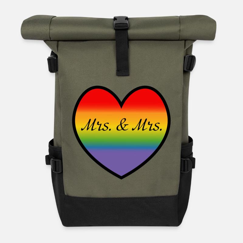 LGBT Mrs and Mrs Regenbogenherz lesbische Hochzeit - Rolltop Rucksack - Olive/Schwarz