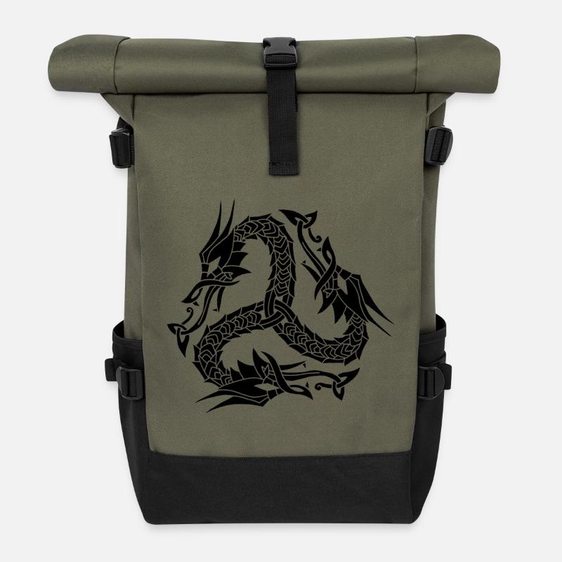 Keltische Schwarze Hydra - Rolltop Rucksack - Olive/Schwarz