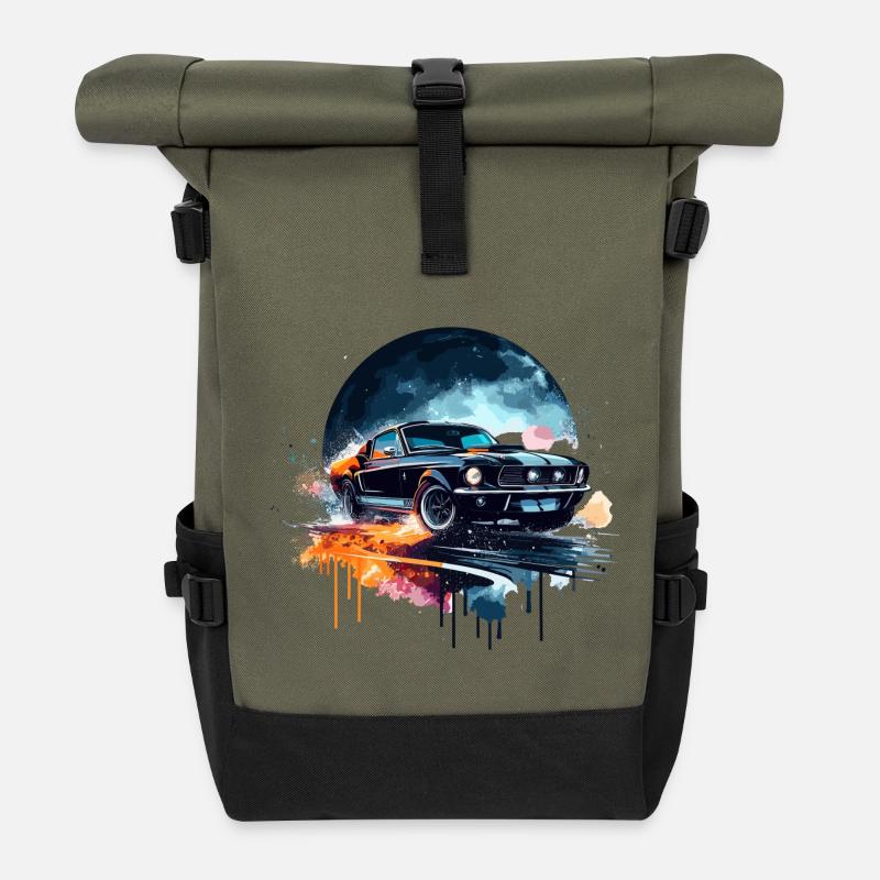 Muscle Car - For Car Enthusiasts - Roll Top Backpack - olive/black