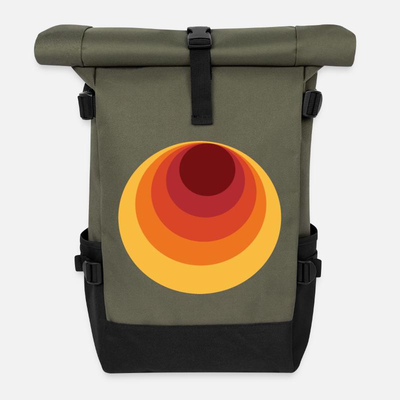 Retro Kreis Polka Dot - Rolltop Rucksack - Olive/Schwarz