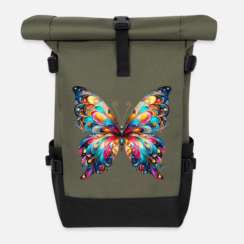 Schmetterling - Rolltop Rucksack - Olive/Schwarz