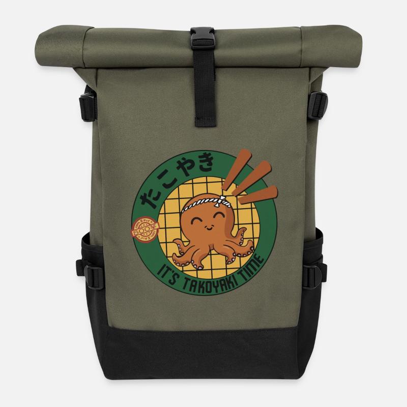 It's Takoyaki Time - Roll Top Backpack - olive/black