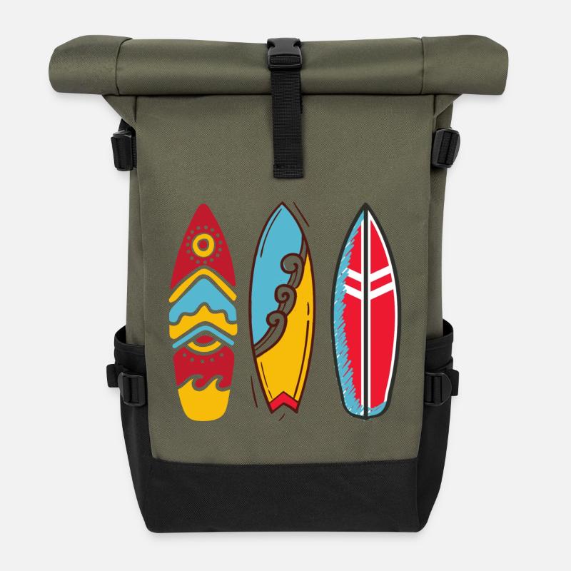 Drei Pop-Art-Surfbretter - Rolltop Rucksack - Olive/Schwarz