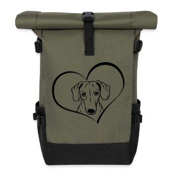 Dachshund in the heart - Roll Top Backpack - olive/black - Front
