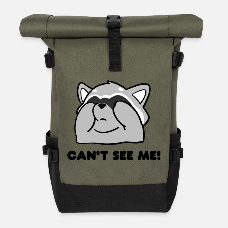 Waschbär Design “CAN´T SEE ME" - Rolltop Rucksack - Olive/Schwarz