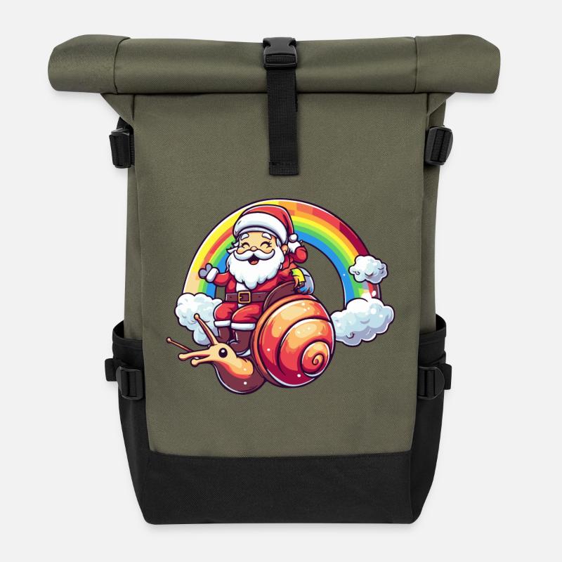 Escargot Père Noël Arc-en-ciel - Sac à dos roll top - olive/noir