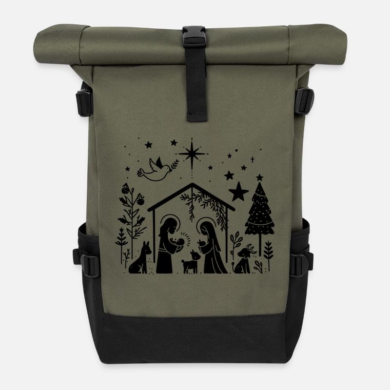 Weihnachtskrippe - Rolltop Rucksack - Olive/Schwarz
