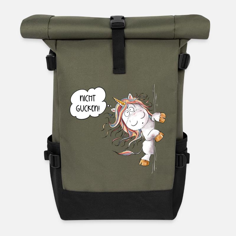 Guck Guck Regenbogen Einhorn Fantasy - Rolltop Rucksack - Olive/Schwarz