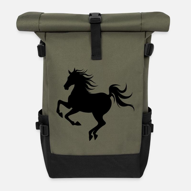 Graceful Horse Silhouette in Motion - Roll Top Backpack - olive/black