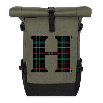 Monogramm h schottischer Tartan - Rolltop Rucksack - Olive/Schwarz - Vorne
