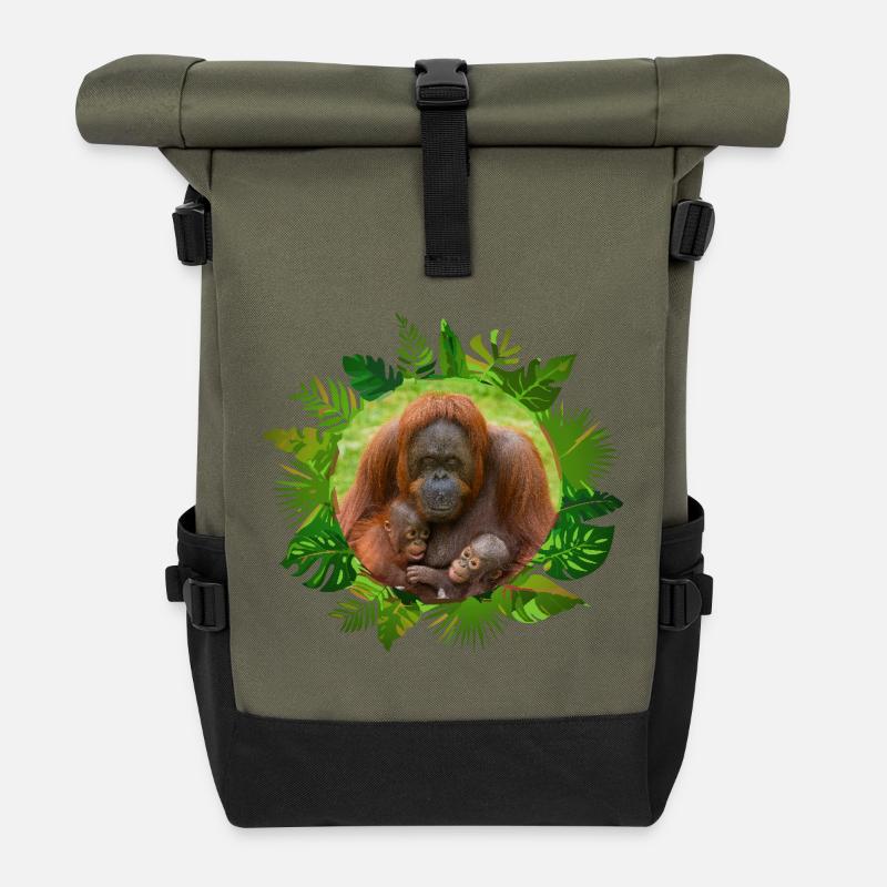 Orangutan Family Bond - Roll Top Backpack - olive/black