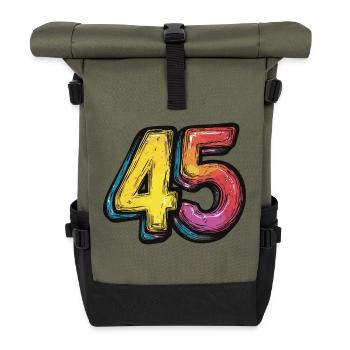 45 Zahl Bunt - Rolltop Rucksack - Olive/Schwarz - Vorne