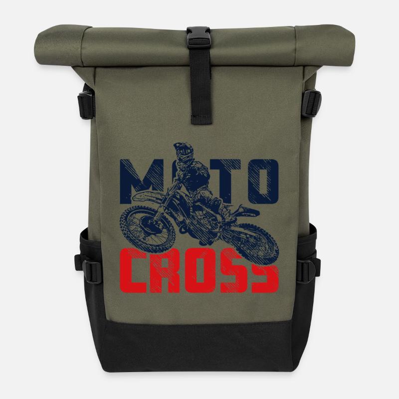 Jumping Motocross Rider - Roll Top Backpack - olive/black